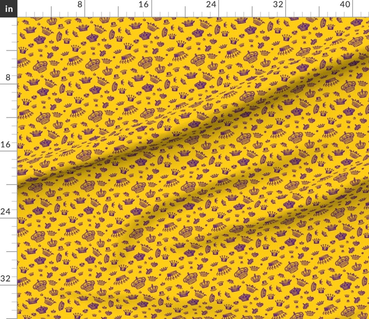Royal Crowns Purple Golden Yellow King Royalty Gras Fat Tuesday Gold Princess Mardi Custom Printed Fabric by Spoonflower Various Fabrics by the Yard or Fat Quarter